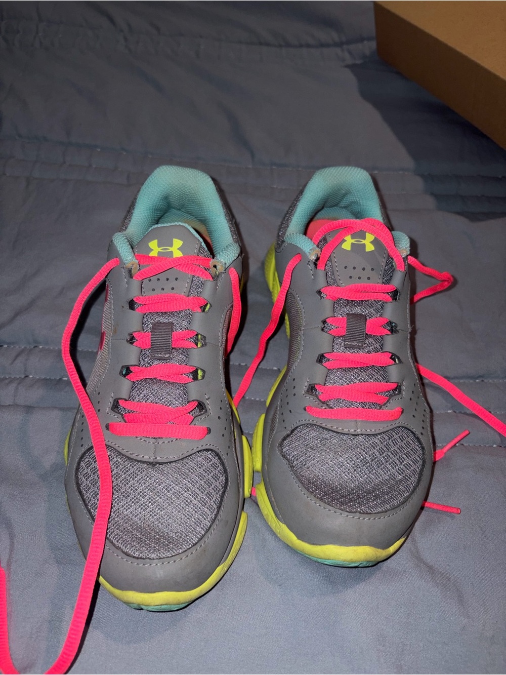 Under Armour Women’s Gray Athletic Shoes with Hot Pink Laces and Lime Accents